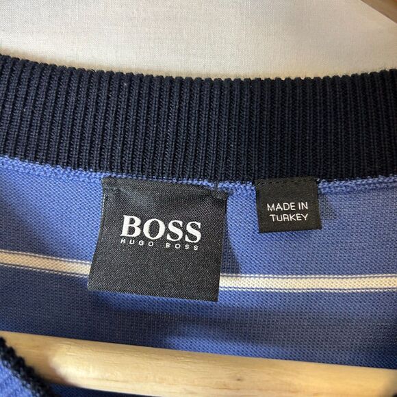 Boss Hugo Boss Blue Stripe 100% Cotton Lightweight Crewneck LS Sweater Size XL - Picture 3 of 12